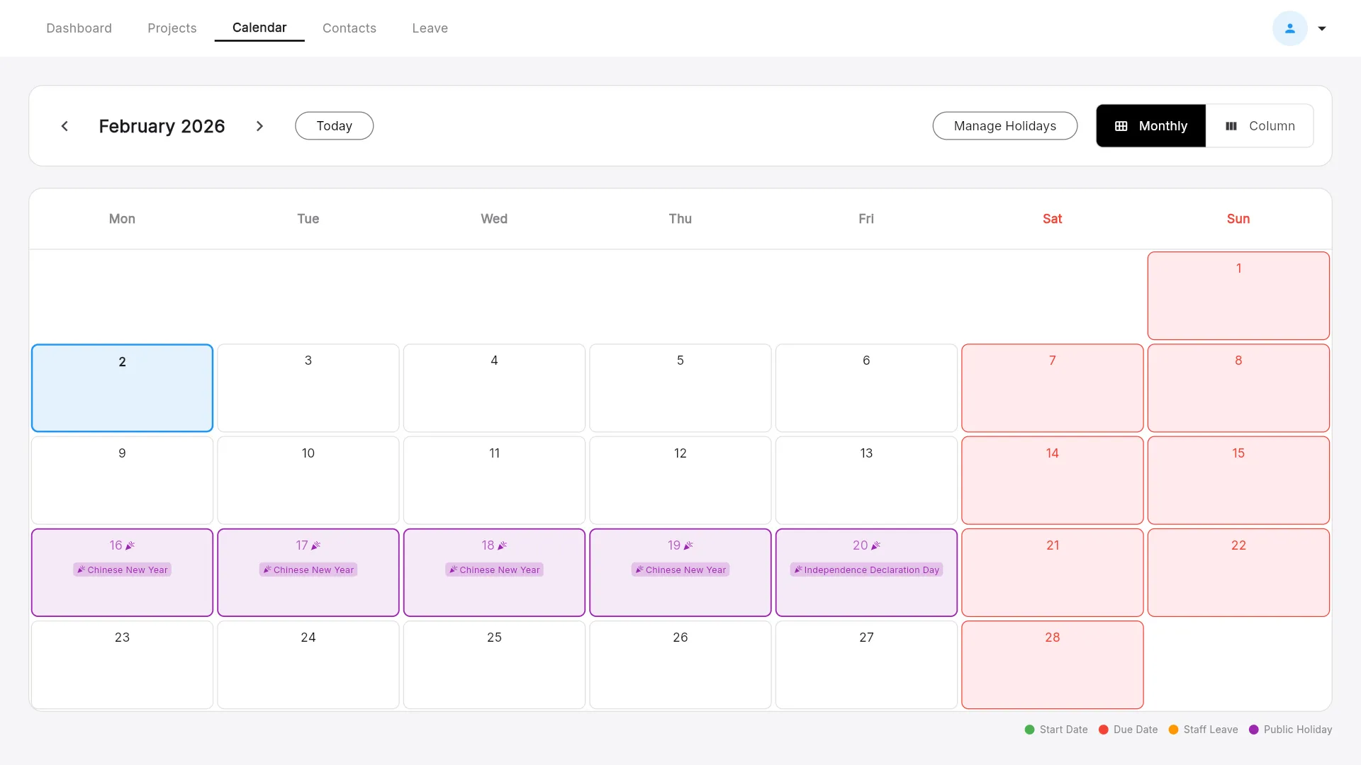 Calendar View