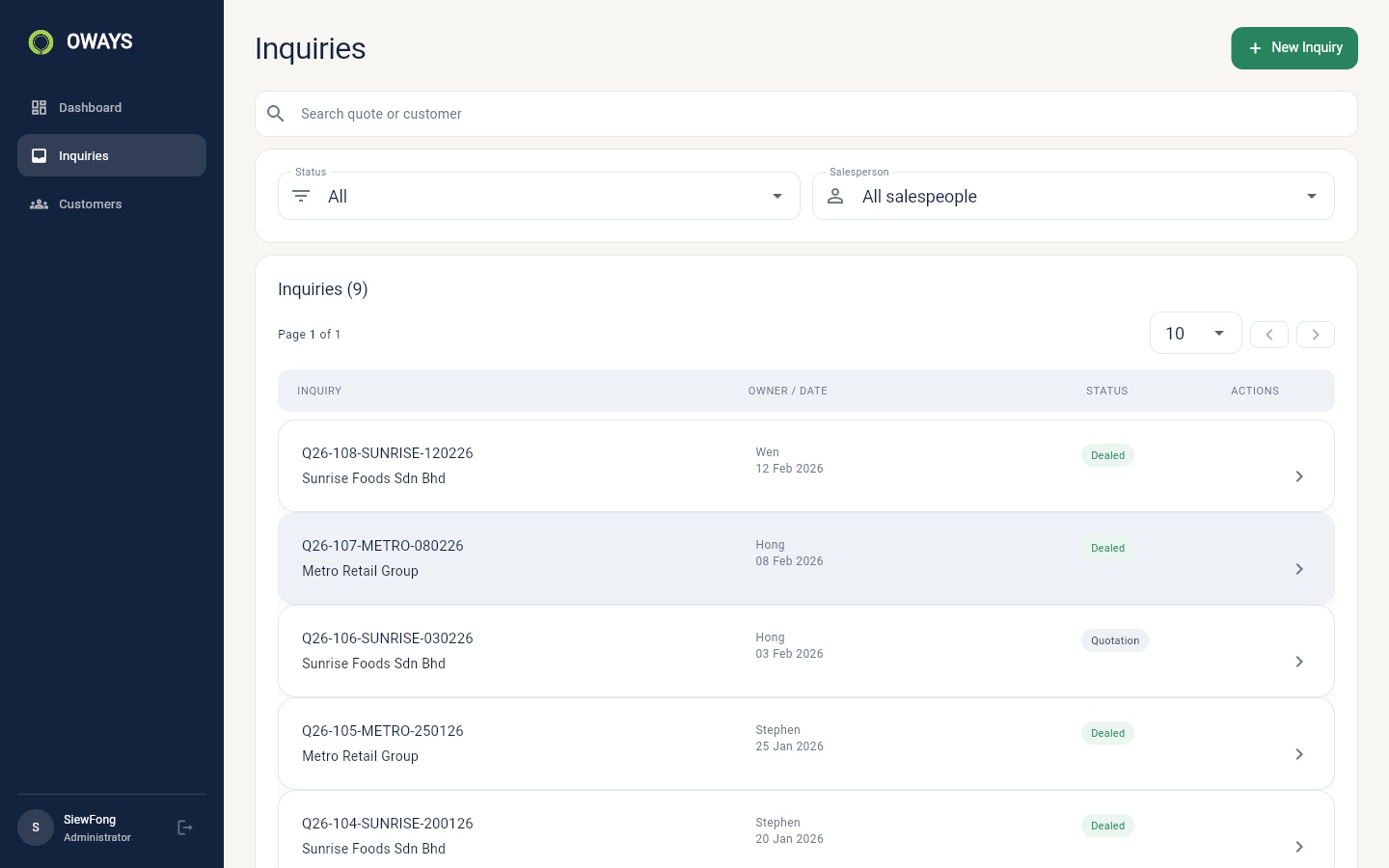 Inquiries (Desktop)